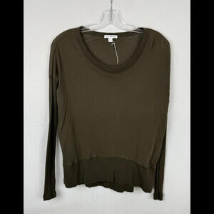 James Perse Croped Knit Sleeve Sweatshirt Cotton Green Size 0, XS